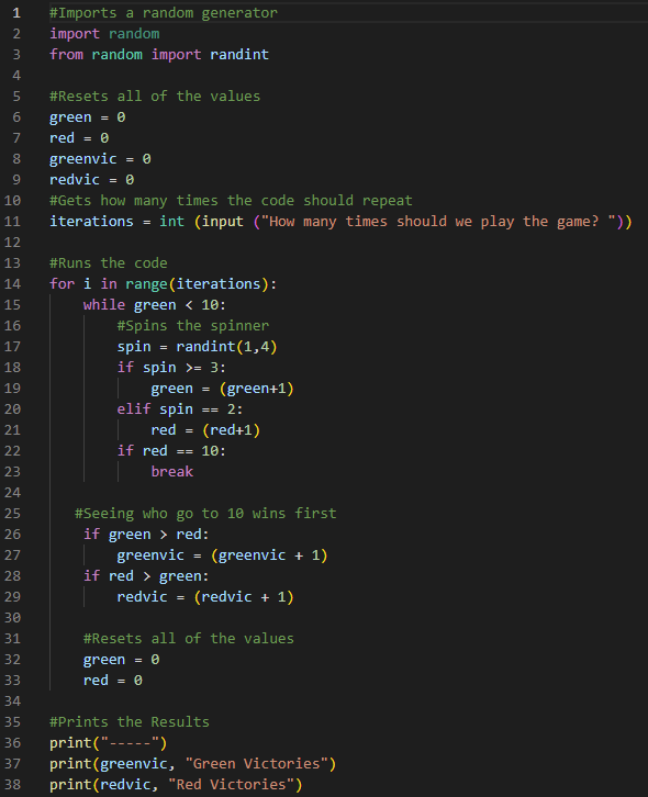 Code from the Spinner Problem